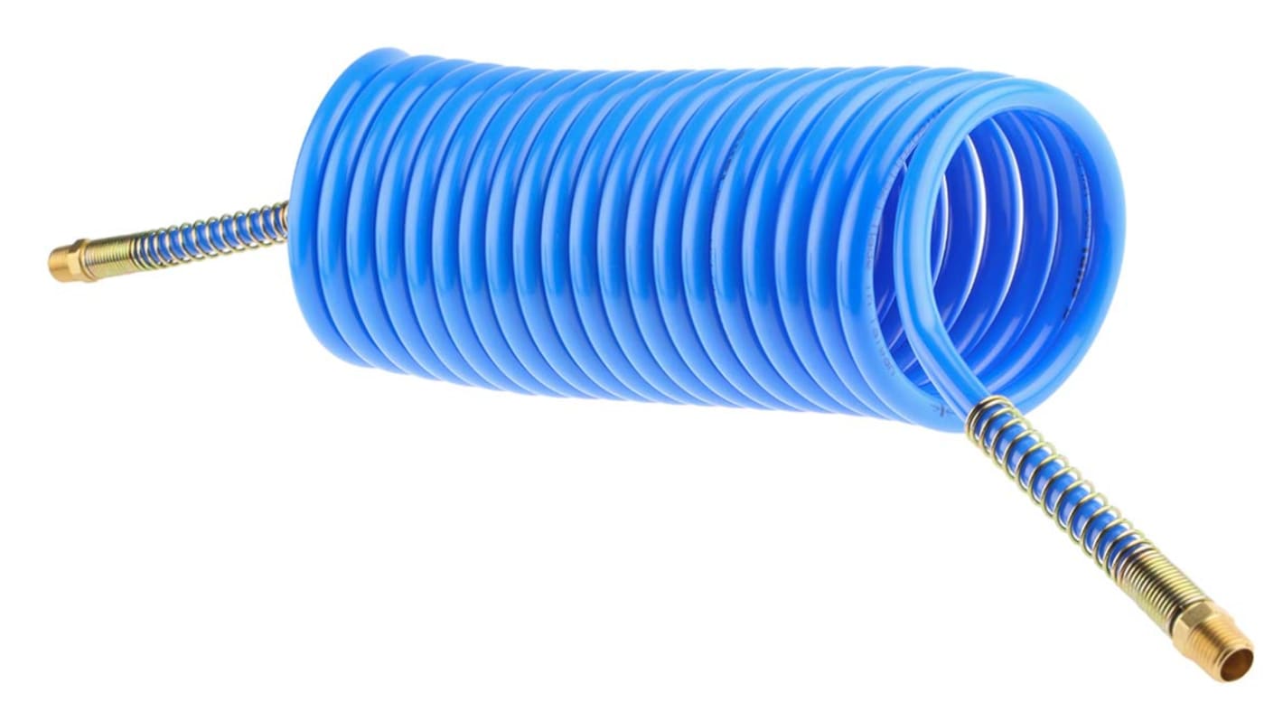 RS PRO N6C PA Spiralschlauch Blau mit R1/4 Anschluss, Innen-Ø 7.5mm x 3.6m, 18bar