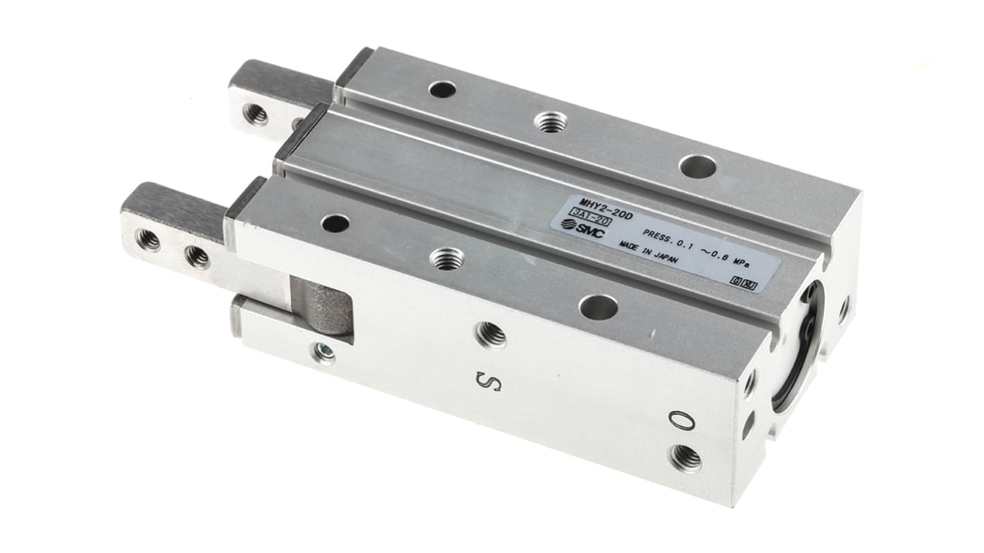 Pinza pneumatica, SMC MHY2-20D, serie MHY2, 2 dita, Doppio effetto, 0,6 MPa max, attacco M5 x 0.8, presa Ad angolo