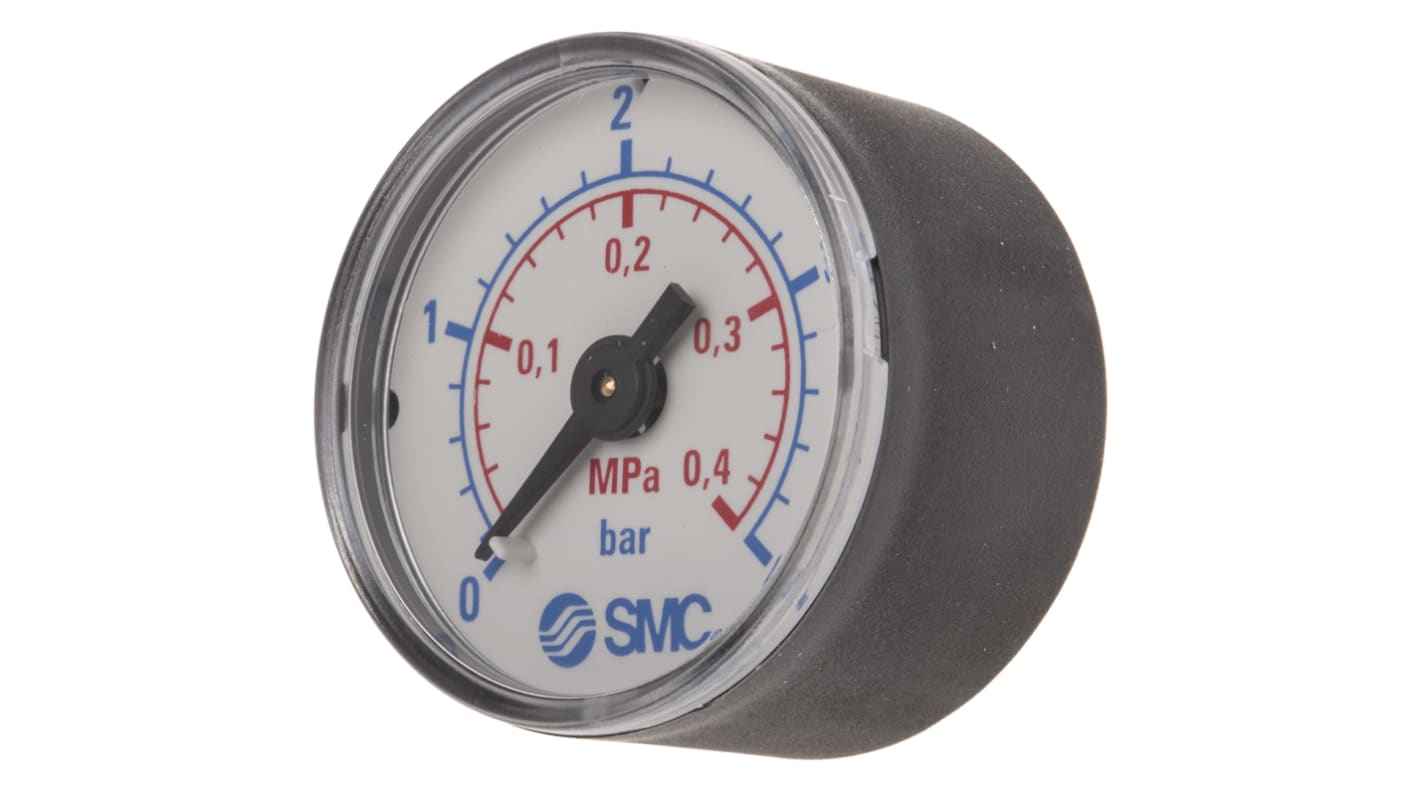 SMC Analogue Pressure Gauge 0.4MPa Back Entry, K8-4-40, 0MPa min.