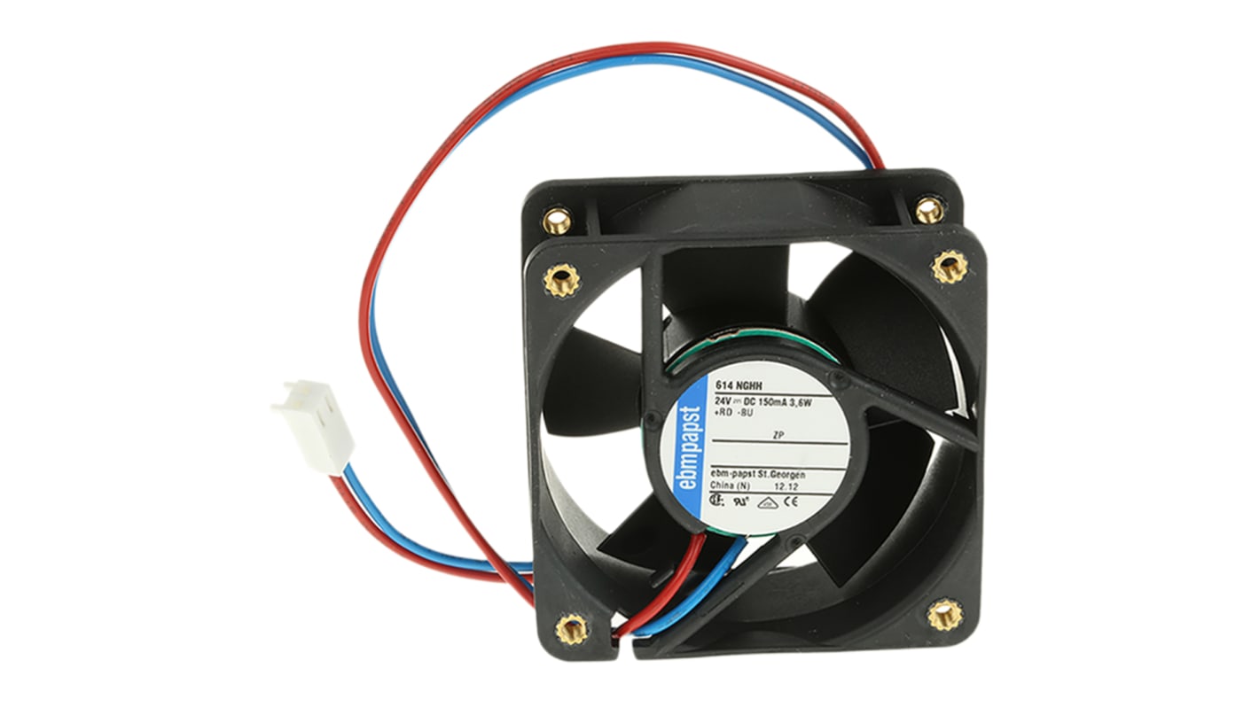 Ventilador Axial ebm-papst 600 N de 60 x 60 x 25mm, 24 V dc, 3.8W, 6850rpm, caudal 33m³/h, 43dB