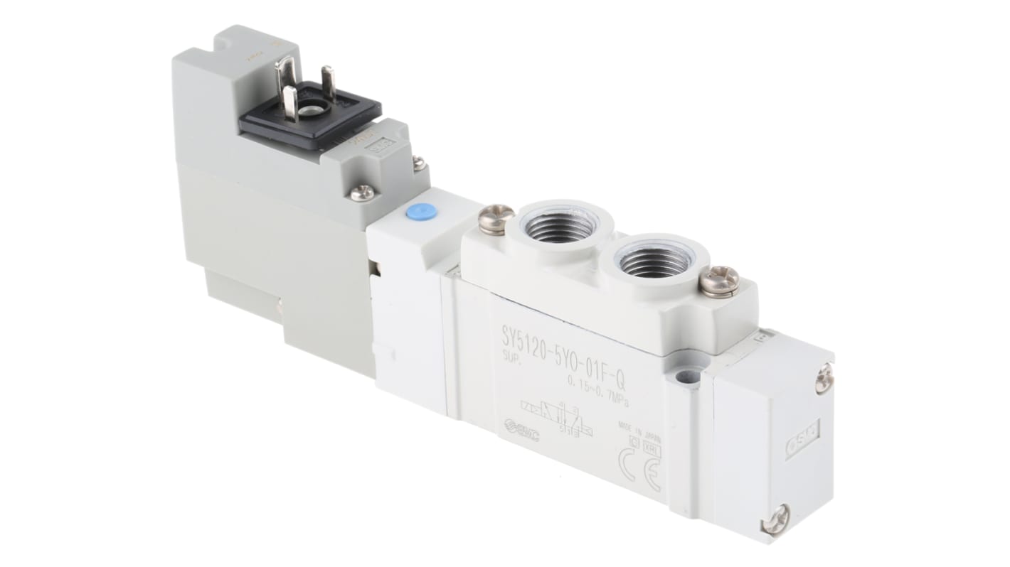 Elettrovalvole per pneumatica SMC, G 1/8, funzione 5/2, azionamento Solenoide/Pilota, 24V cc