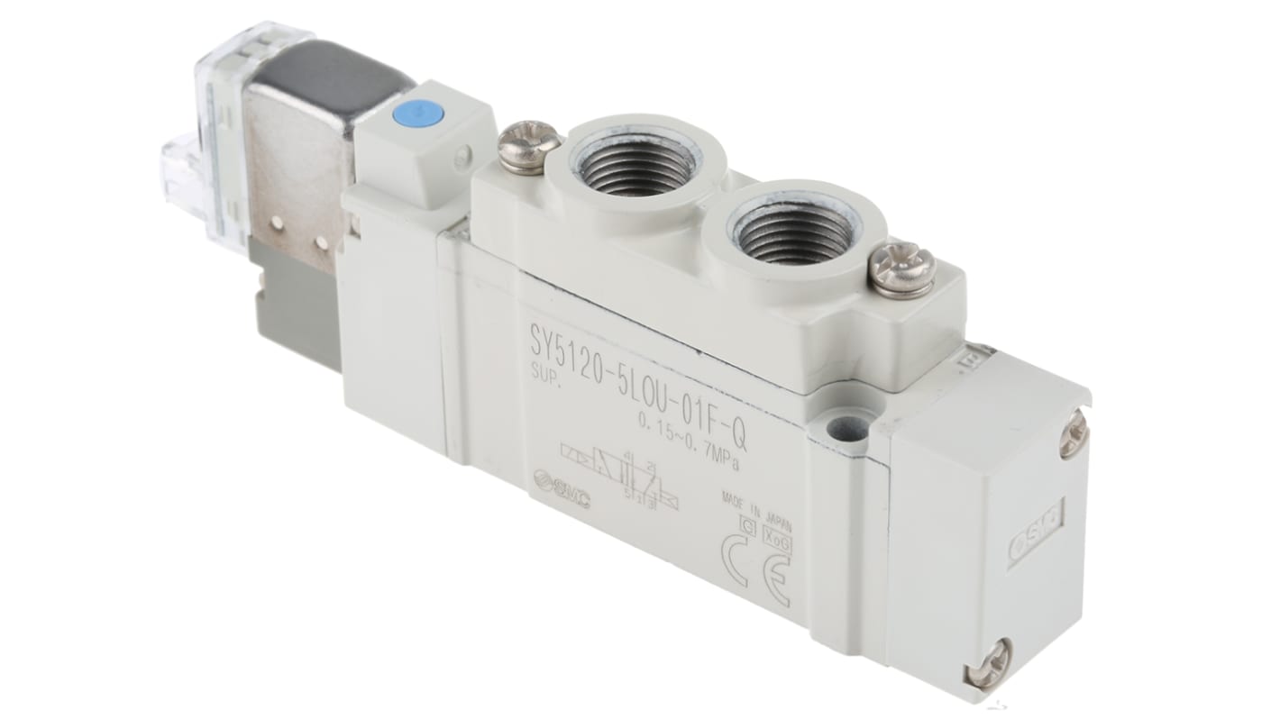 SMC 5/2 Pneumatic Solenoid Valve - Solenoid/Pilot G 1/8 SY5000 Series 24V dc