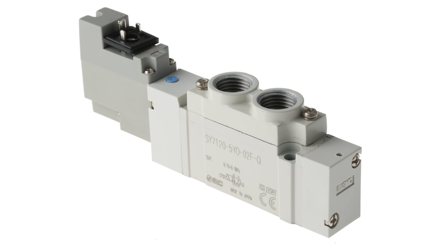 SMC 5/2 Pneumatic Solenoid Valve - Solenoid/Pilot G 1/4 SY7000 Series 24V dc