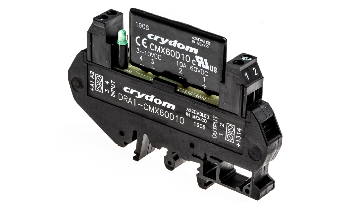 Sensata Crydom DRA1 CMX Series Solid State Interface Relay, 10 V dc Control, 8 A Load, DIN Rail Mount