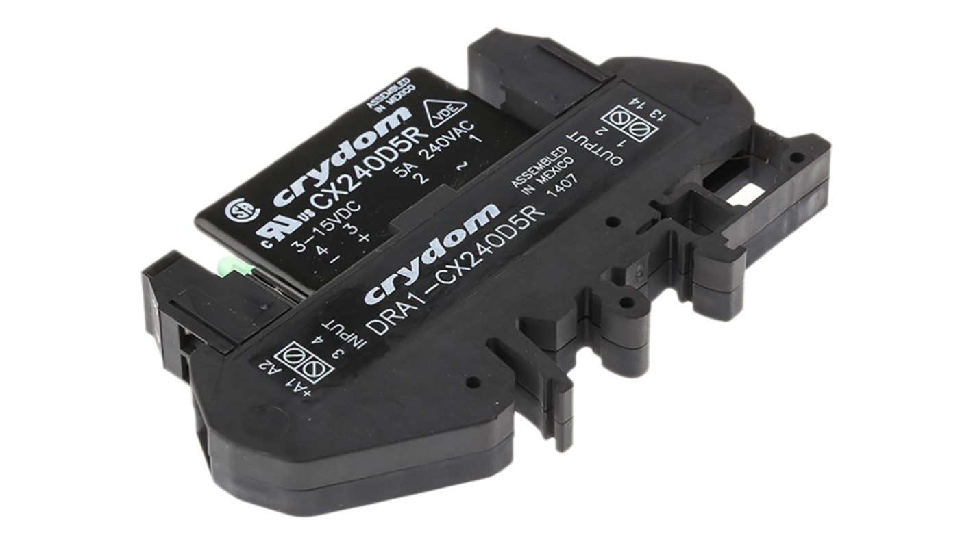 Sensata Crydom DRA1-CX Series Solid State Interface Relay, 15 V dc Control, 5 A rms Load, DIN Rail Mount