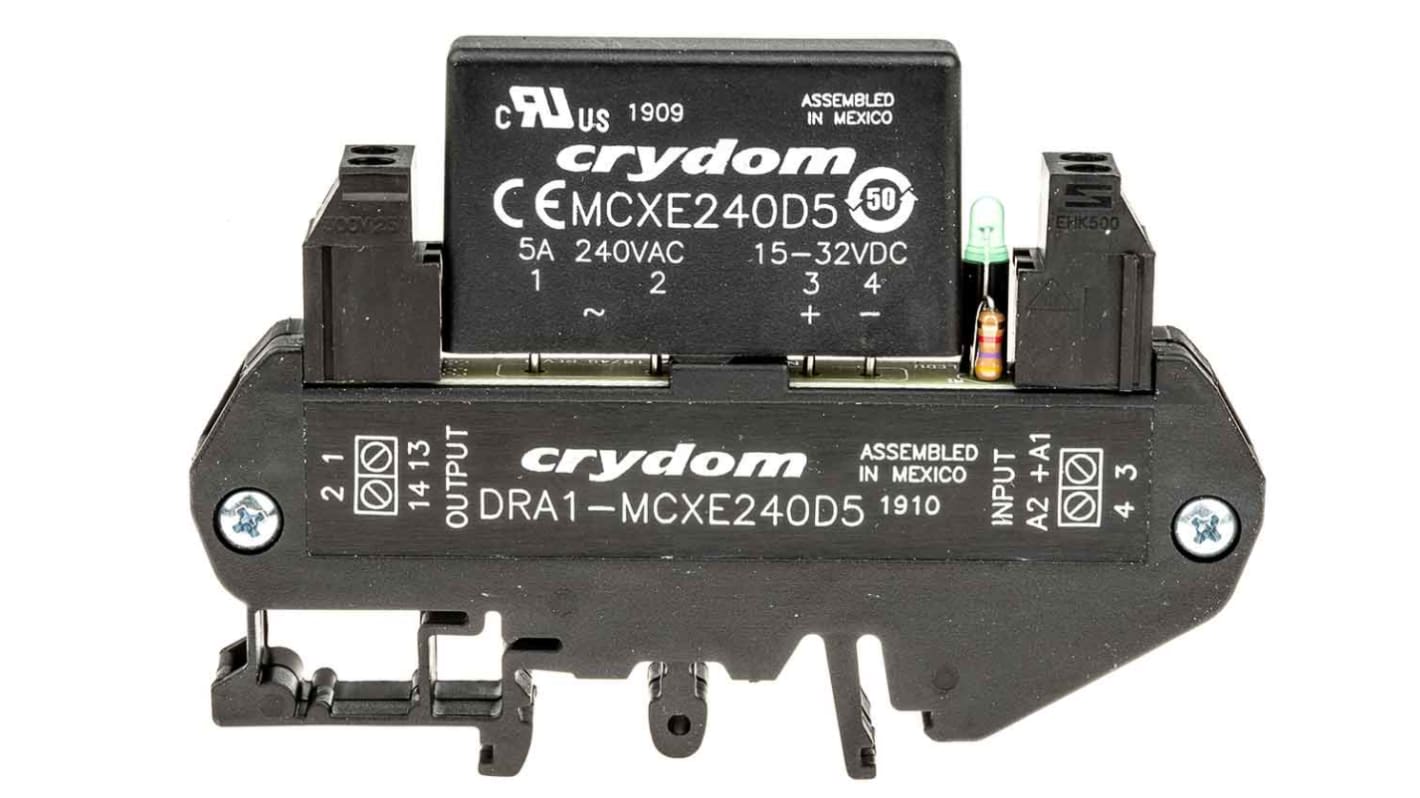 Sensata Crydom DRA1-MCX Series Solid State Interface Relay, 32 V dc Control, 5 A rms Load, DIN Rail Mount