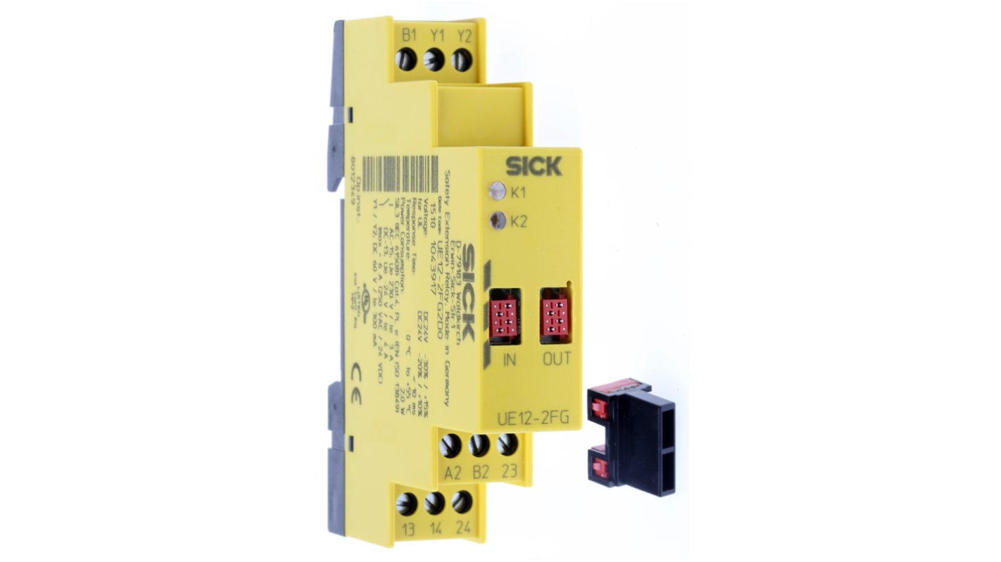 Relé de seguridad Sick UE12 de 1, 2 canales, para Control de parada/velocidad, 24V dc