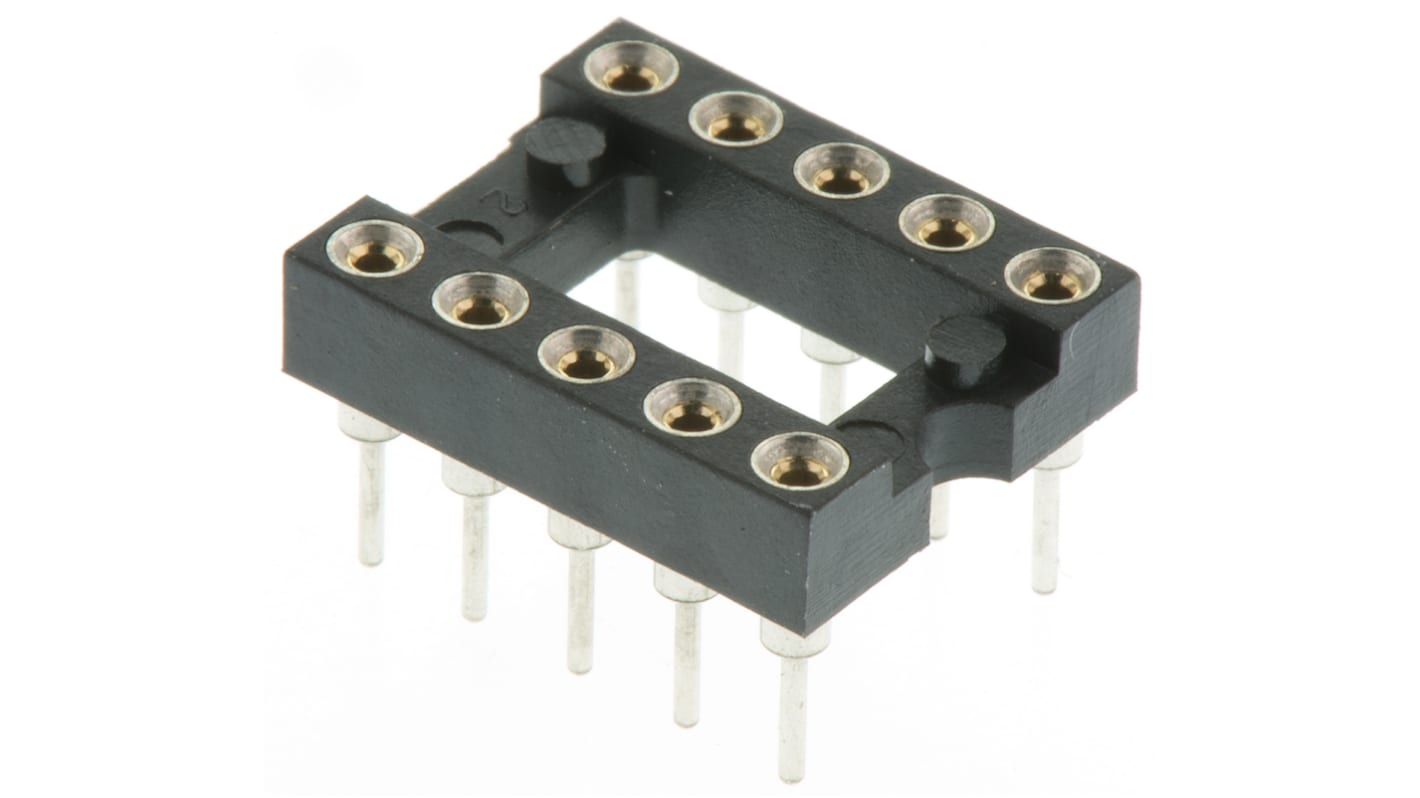 Preci-Dip IC DIL fatning, 2.54mm Afstand, 7.62mm rækkeafstand, 10-Polet, Hulmontering, Drejet ben, 1A, Vertikal,