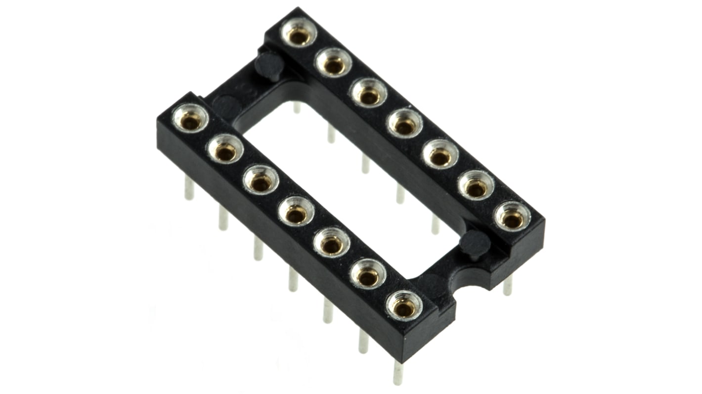 Preci-Dip IC DIL fatning, 2.54mm Afstand, 7.62mm rækkeafstand, 14-Polet, Hulmontering, Drejet ben, 1A, Vertikal,