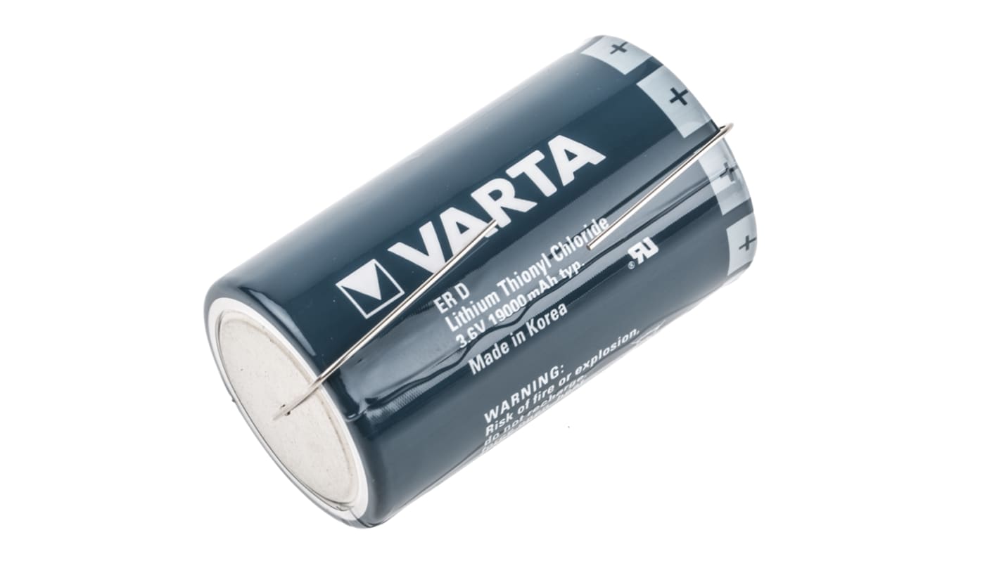 Batteria D Varta, Litio cloruro di tionile, 3.6V, 19Ah, terminale con cavo