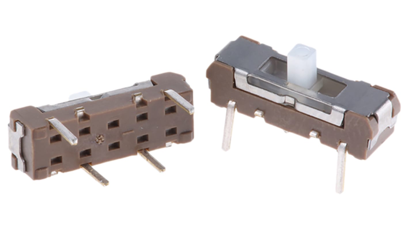 Interruptor de actuador deslizante SPST, On-On-On, 200 mA a 12 V dc, Montaje en PCB