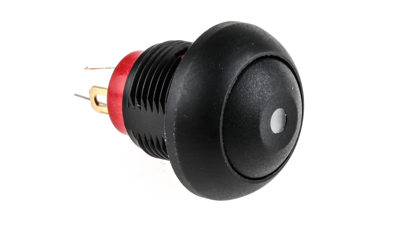 KNITTER-SWITCH Illuminated Miniature Push Button Switch, Momentary, Panel Mount, 12.9mm Cutout, SPST, Red LED, IP67