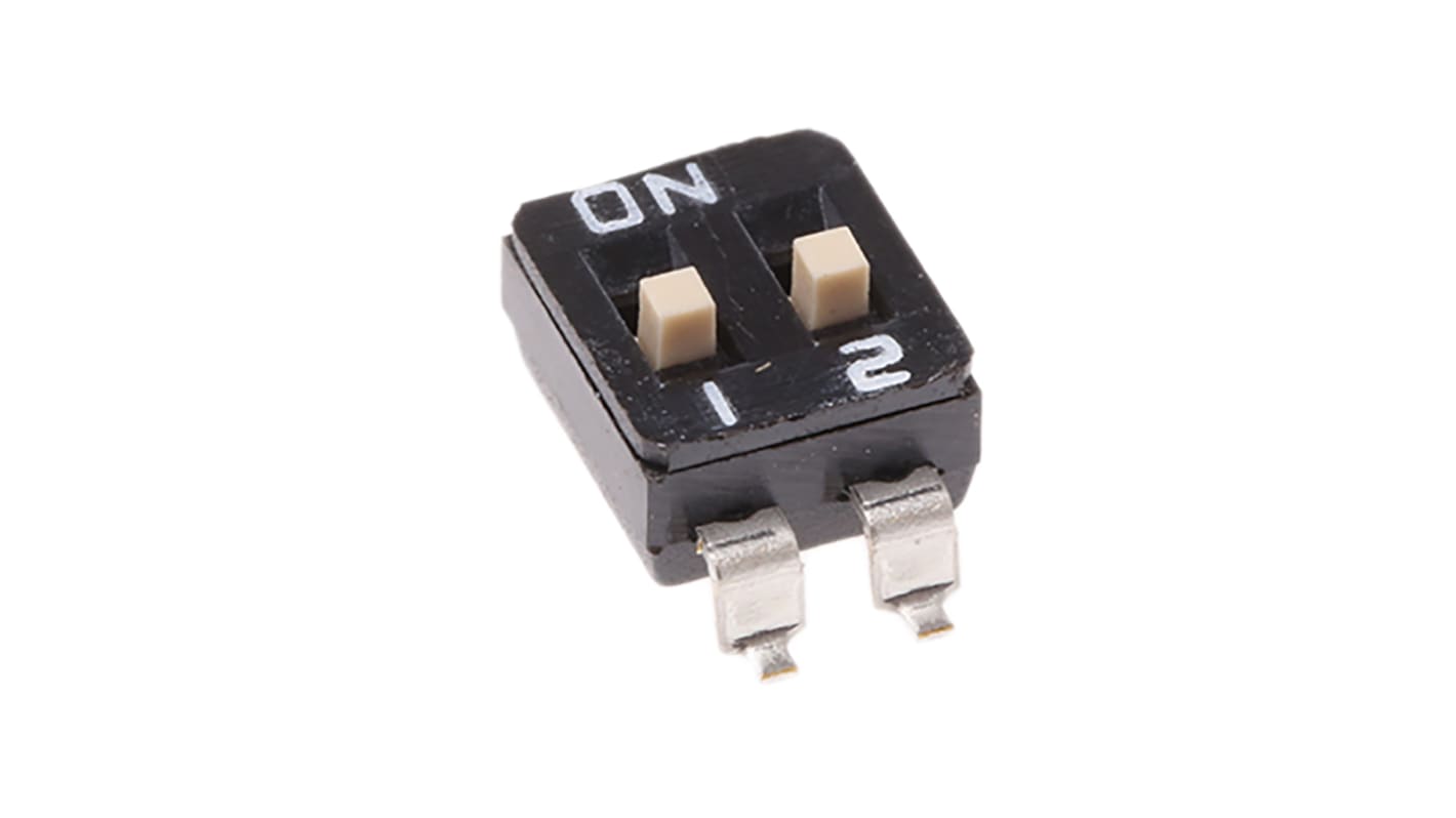 Przełącznik DIP 2-pozycyjny DPST SMD 25 mA przy 24 V DC -40 → +85°C