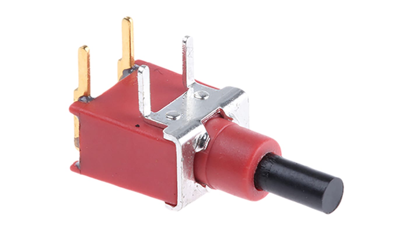 Miniatűr nyomógombos kapcsoló SPDT, NYÁK, müködése: Pillanatnyi, Nem, 400 mA 20 V esetén