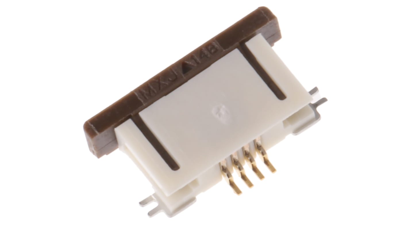 Conector FPC hembra Ángulo de 90° Molex serie Easy-On de 4 vías, paso 0.5mm, 1 fila, para soldar