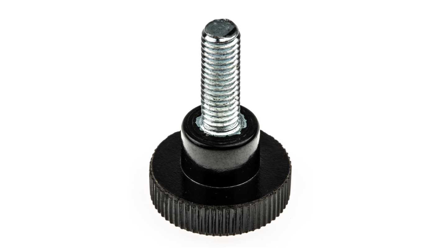 RS PRO Black Knurled Clamping Knob, M5, Threaded Stud RS