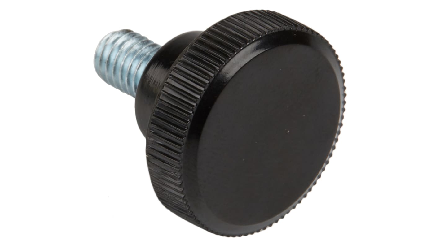 RS PRO Black Knurled Clamping Knob, M6, Threaded Stud RS