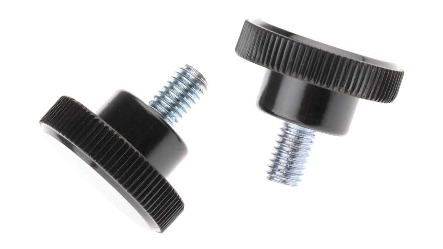 RS PRO Black Knurled Clamping Knob, M6, Threaded Stud RS