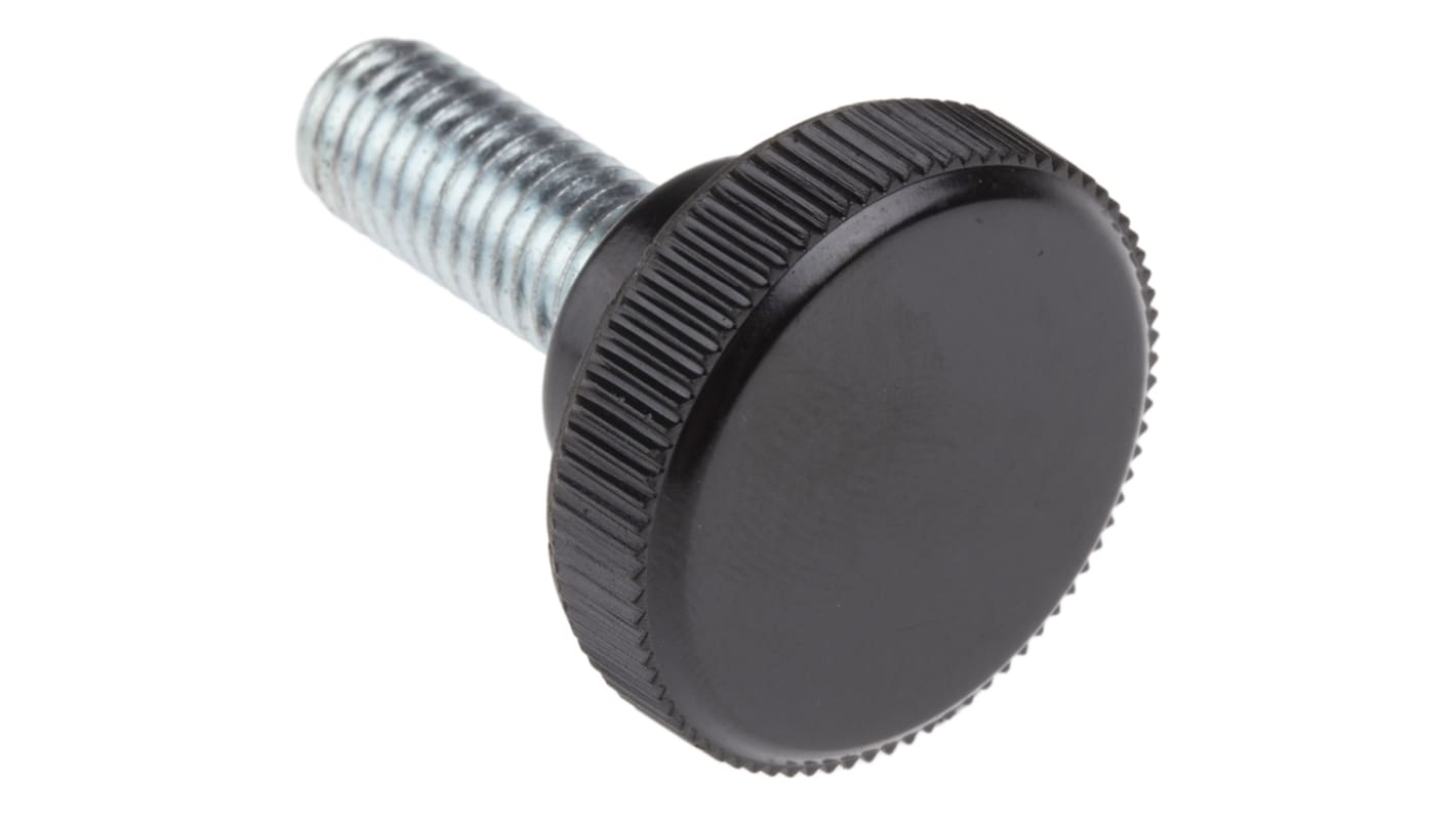 RS PRO Black Knurled Clamping Knob, M8, Threaded Stud RS