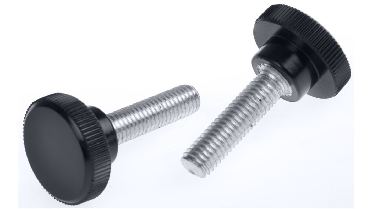 RS PRO Black Knurled Clamping Knob, M8, Threaded Stud