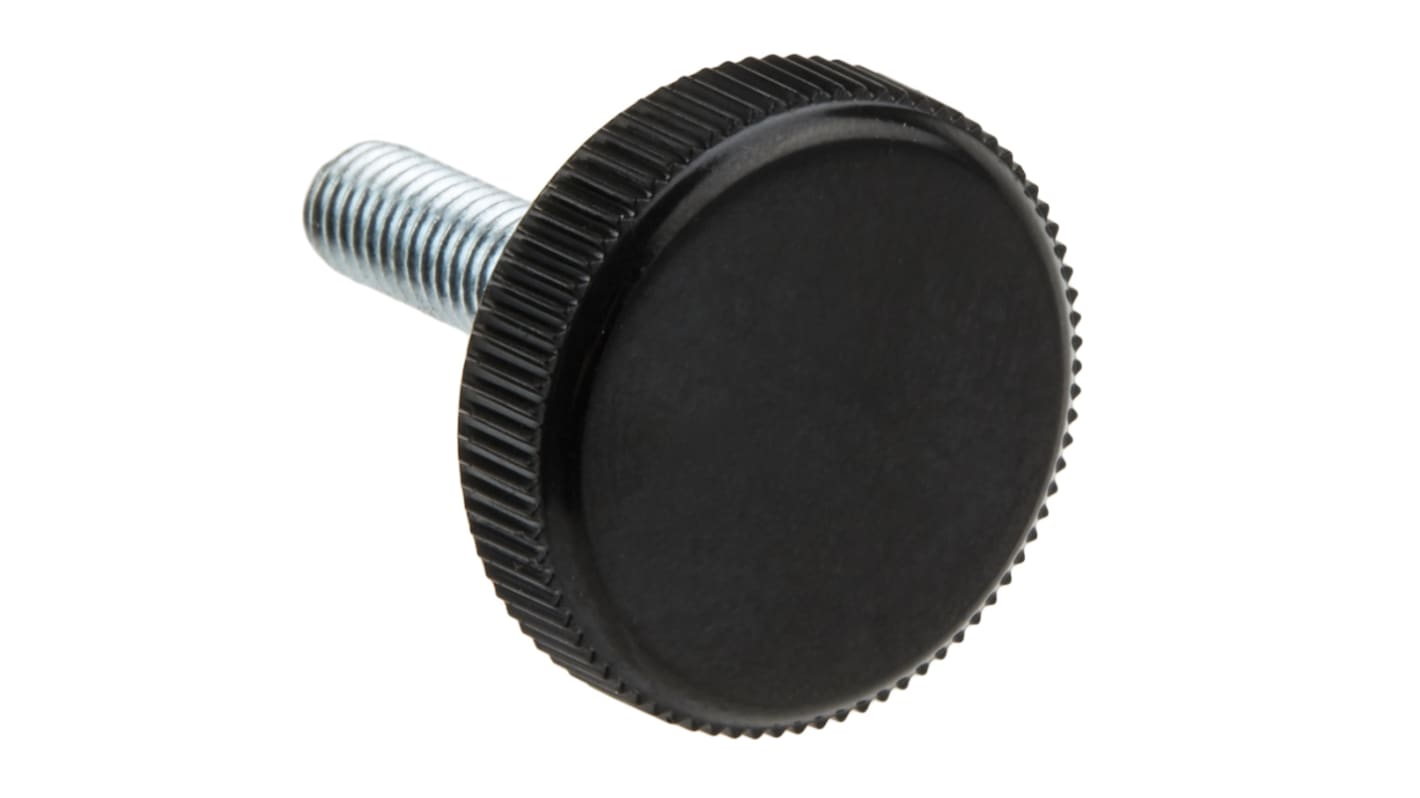 RS PRO Black Knurled Clamping Knob, M6, Threaded Stud RS