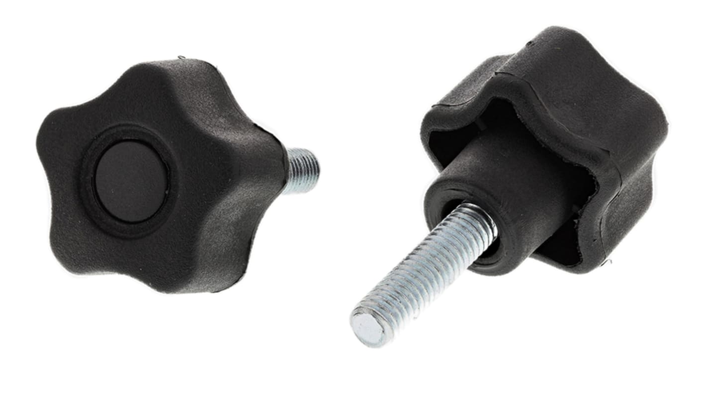 RS PRO Black Multiple Lobes Clamping Knob, M6, Threaded Stud