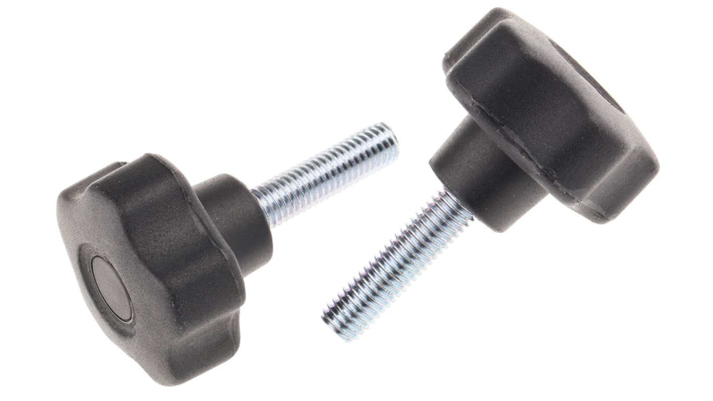 RS PRO Black Multiple Lobes Clamping Knob, M8, Threaded Stud