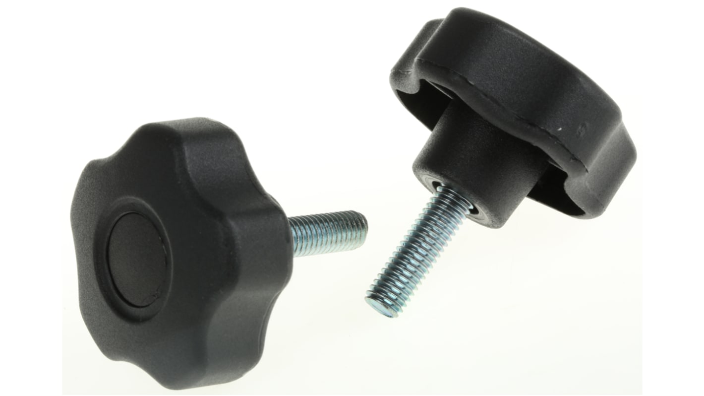 RS PRO Black Multiple Lobes Clamping Knob, M8, Threaded Stud RS
