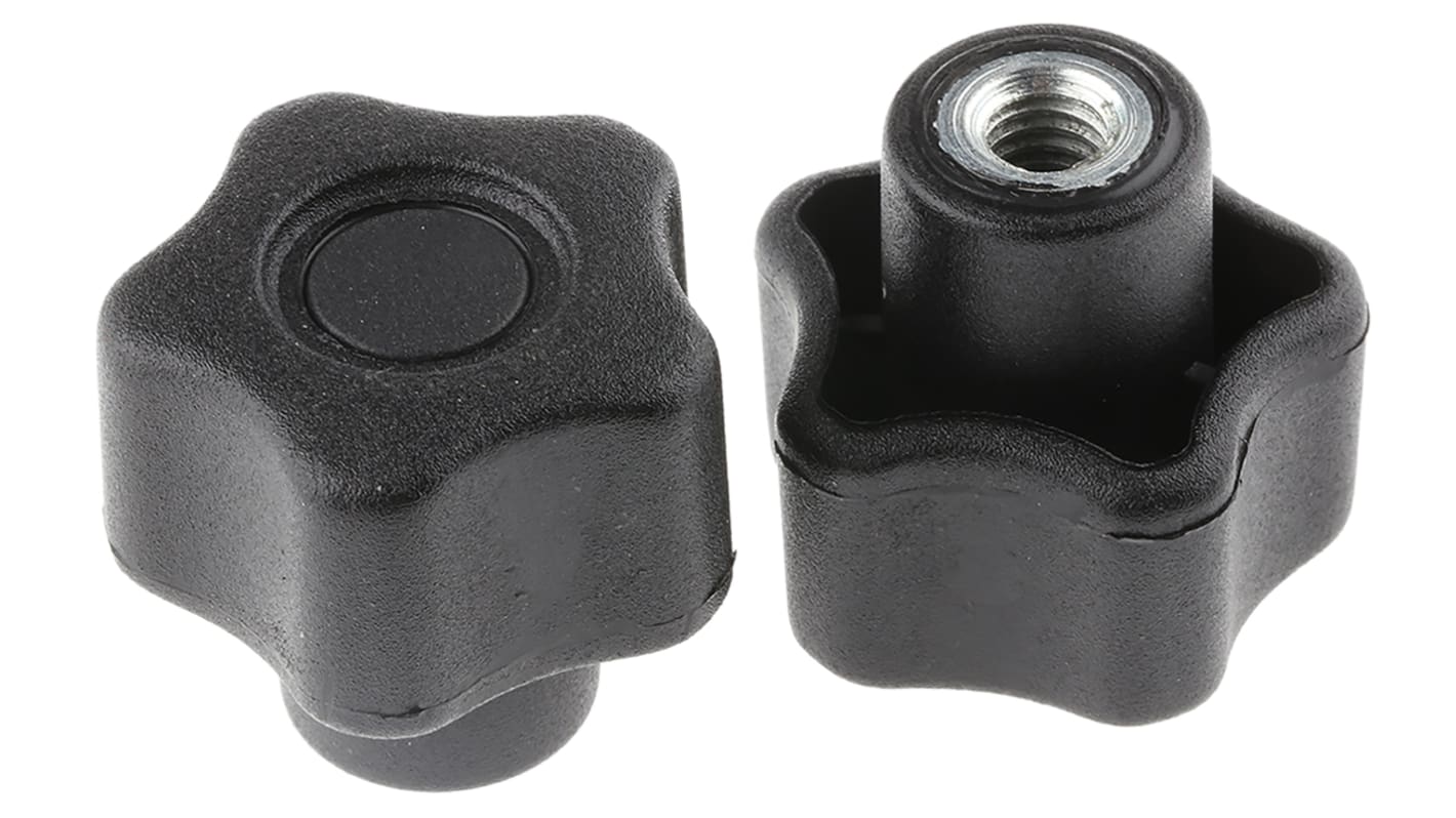 RS PRO Black Multiple Lobes Clamping Knob, M6, Threaded Hole