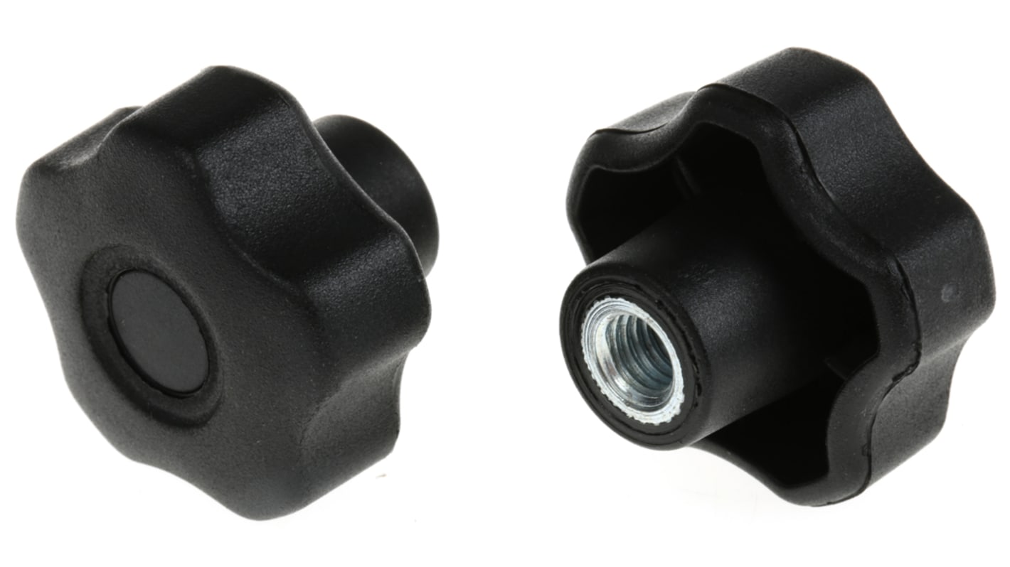 RS PRO Black Multiple Lobes Clamping Knob, M8, Threaded Hole RS