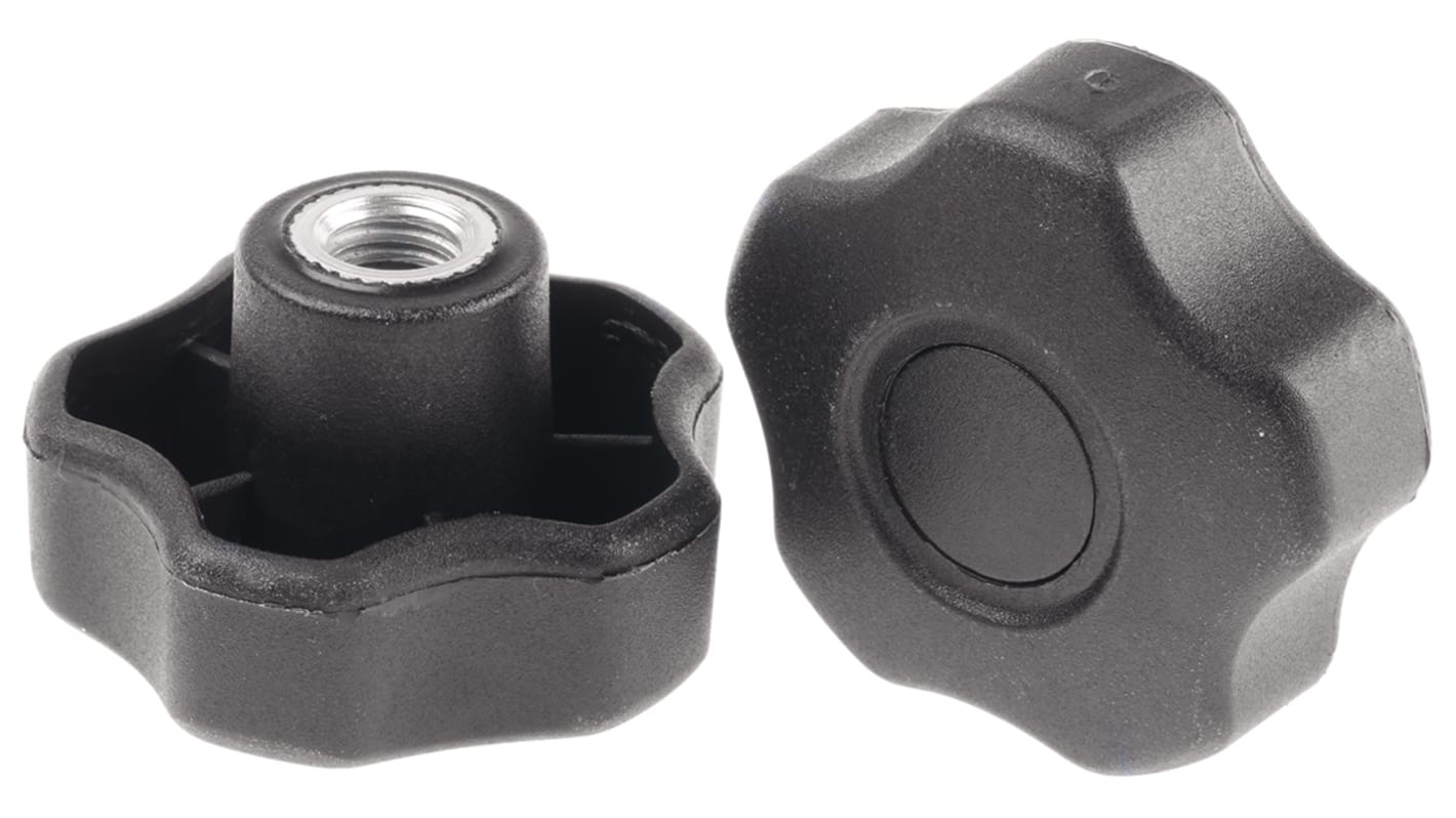 RS PRO Black Multiple Lobes Clamping Knob, M10, Threaded Hole RS