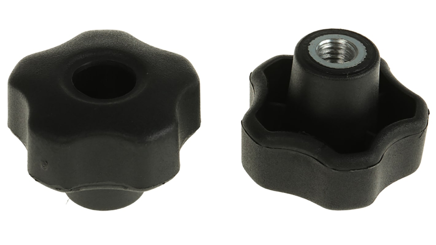 RS PRO Black Multiple Lobes Clamping Knob, M8, Threaded Through Hole