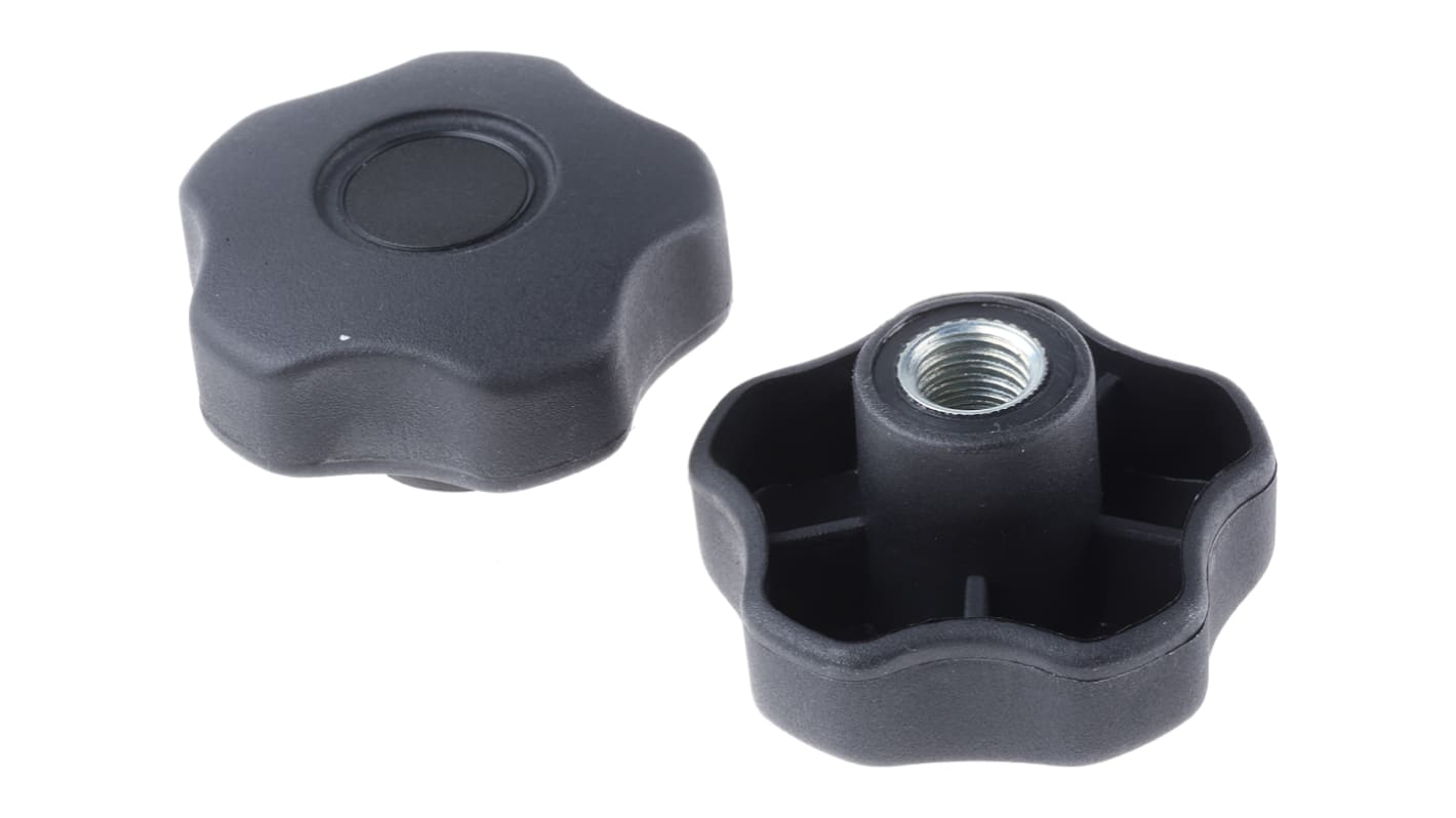 RS PRO Black Multiple Lobes Clamping Knob, M12, Threaded Hole