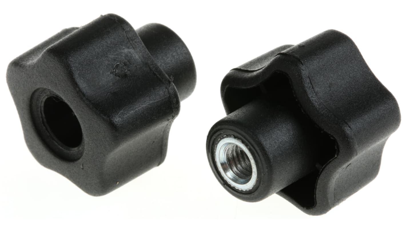 RS PRO Black Multiple Lobes Clamping Knob, M6, Threaded Through Hole