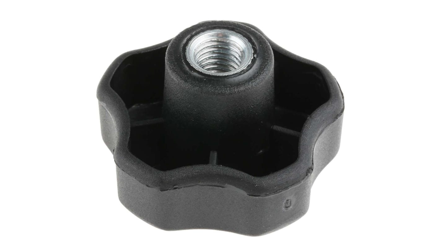 RS PRO Black Multiple Lobes Clamping Knob, M10, Threaded Through Hole