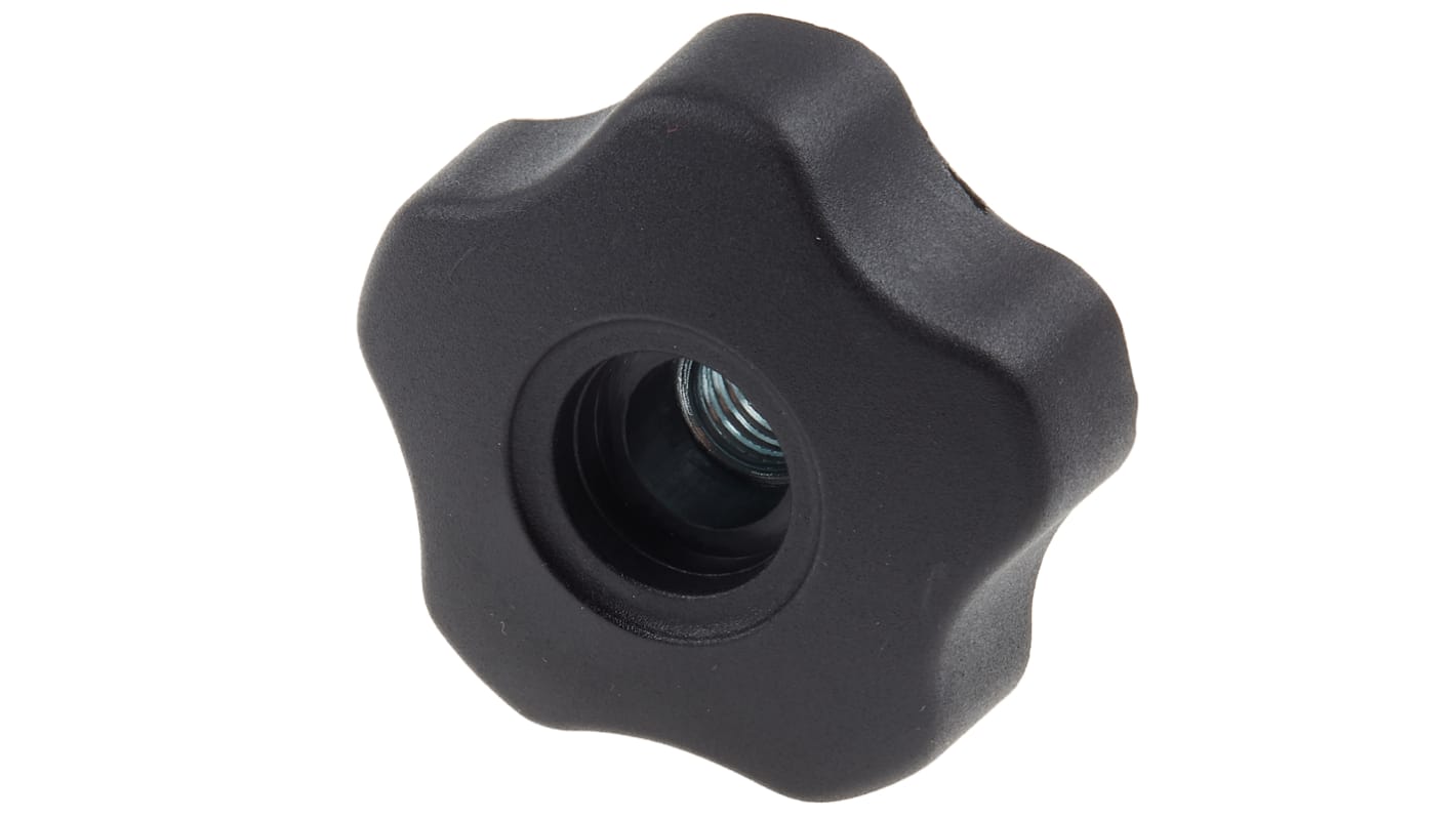RS PRO Black Multiple Lobes Clamping Knob, M12, Threaded Through Hole RS