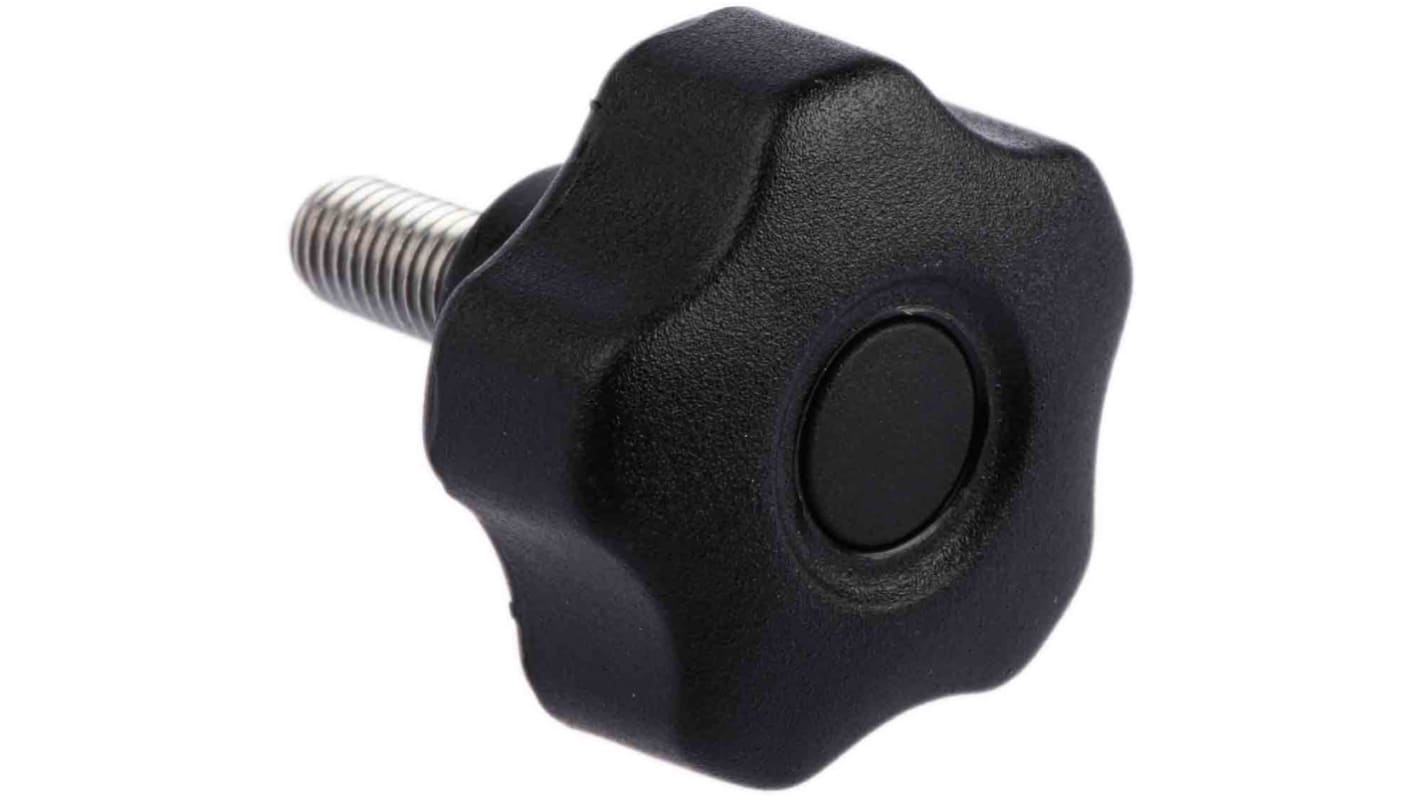 RS PRO Black Multiple Lobes Clamping Knob, M8, Threaded Stud RS