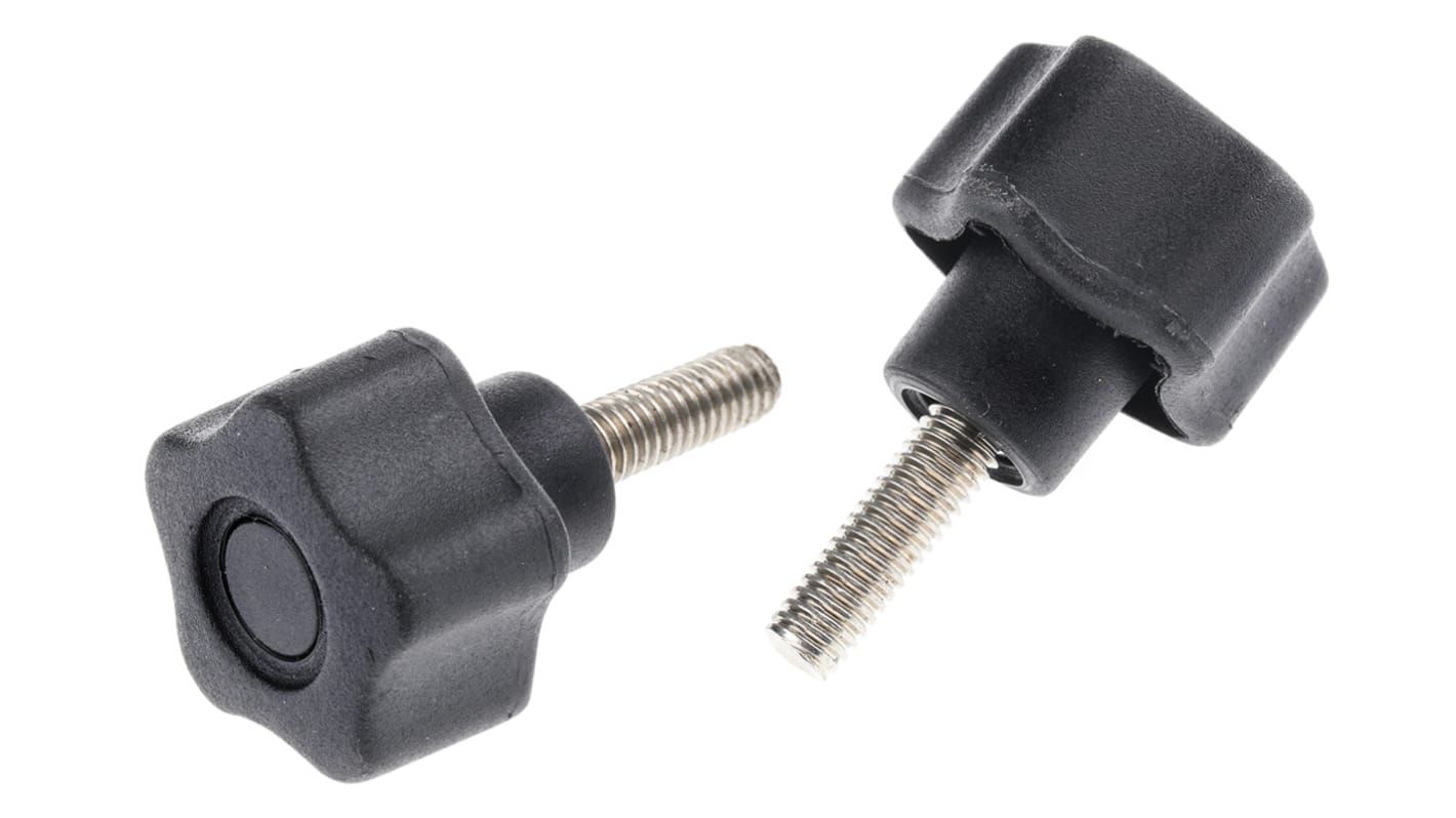 RS PRO Black Multiple Lobes Clamping Knob, M6, Threaded Stud RS