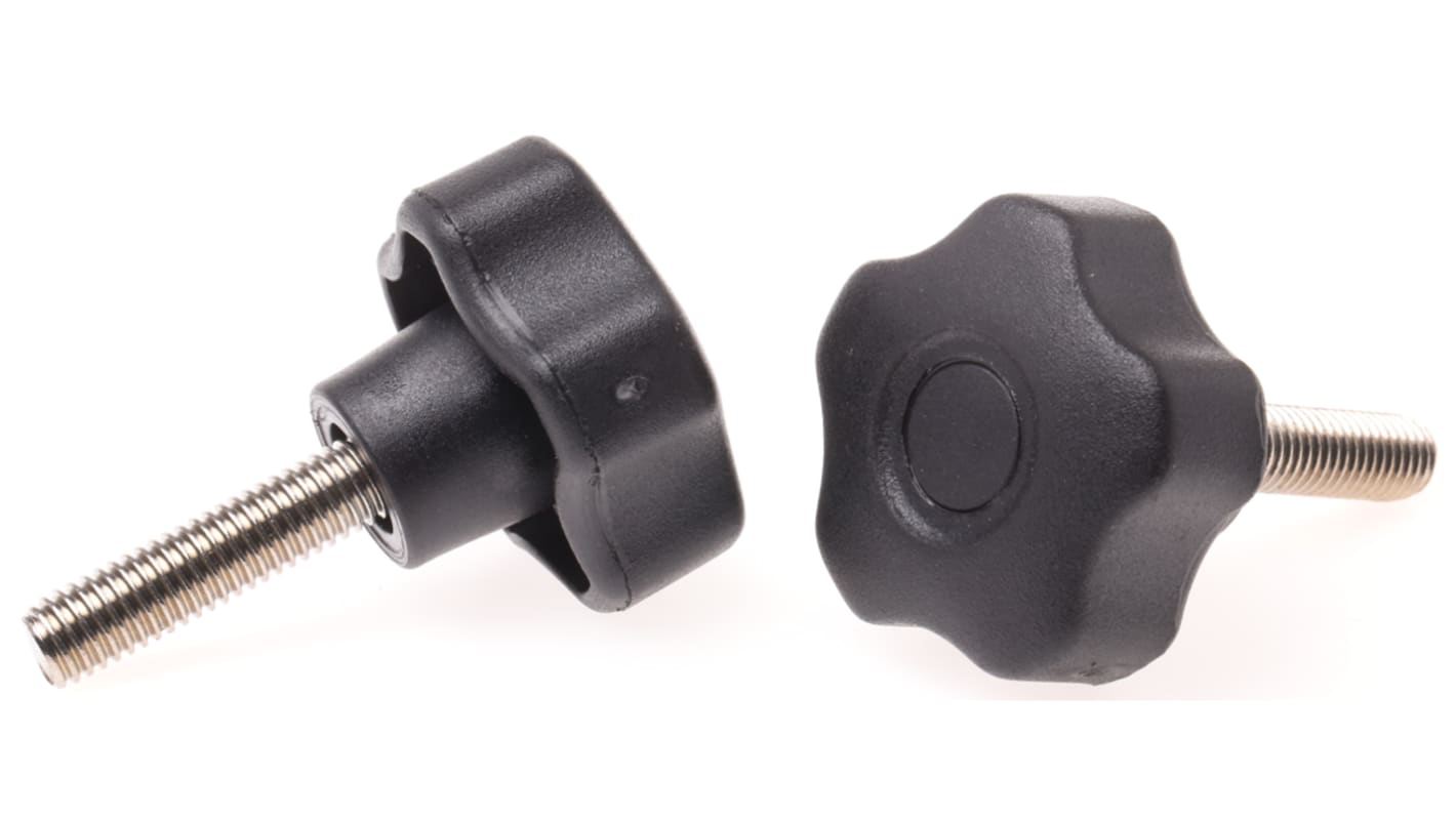 RS PRO Black Multiple Lobes Clamping Knob, M8, Threaded Stud RS