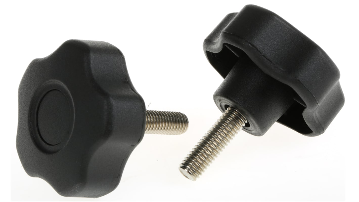 RS PRO Black Multiple Lobes Clamping Knob, M8, Threaded Stud