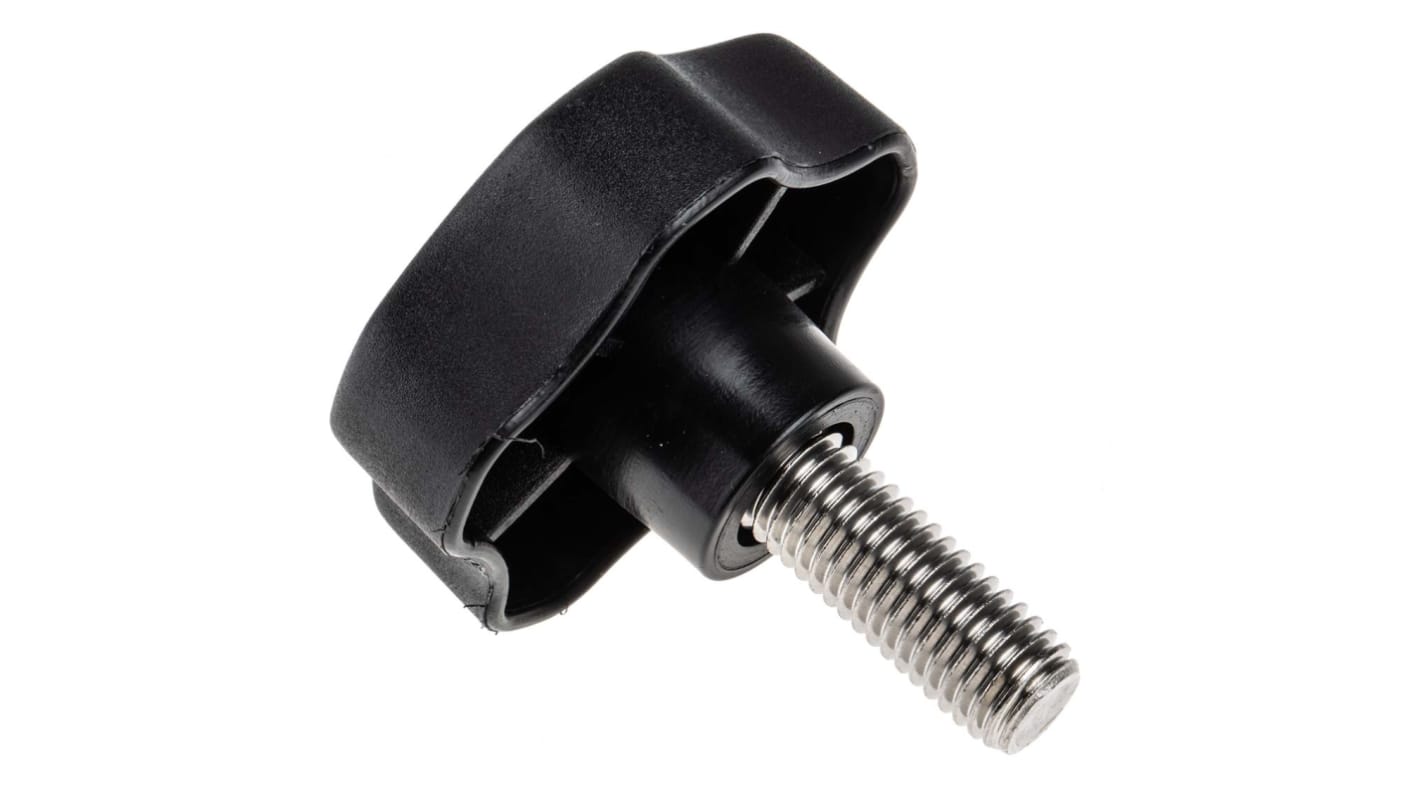 RS PRO Black Multiple Lobes Clamping Knob, M12, Threaded Stud RS