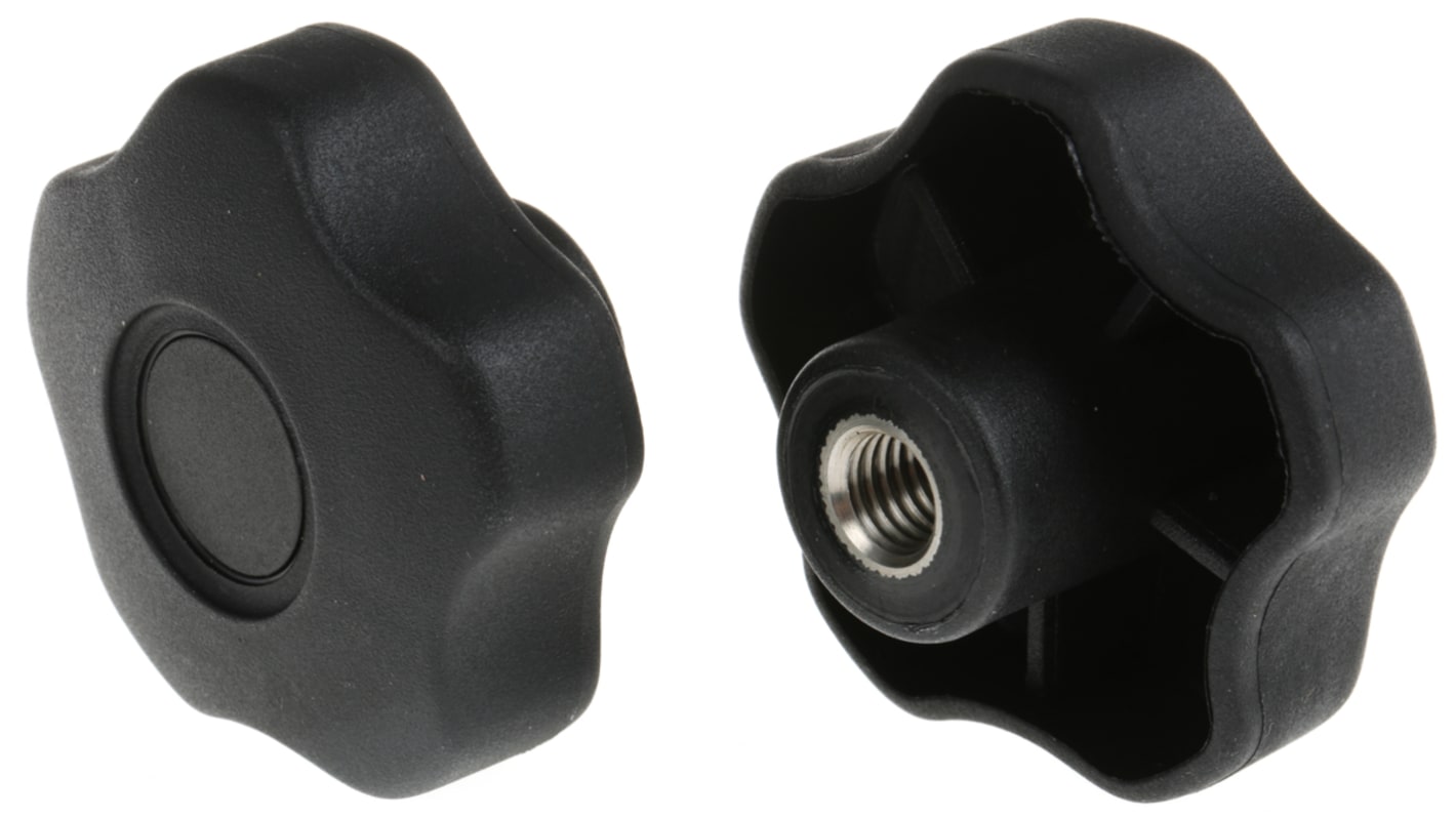 RS PRO Black Multiple Lobes Clamping Knob, M10, Threaded Hole