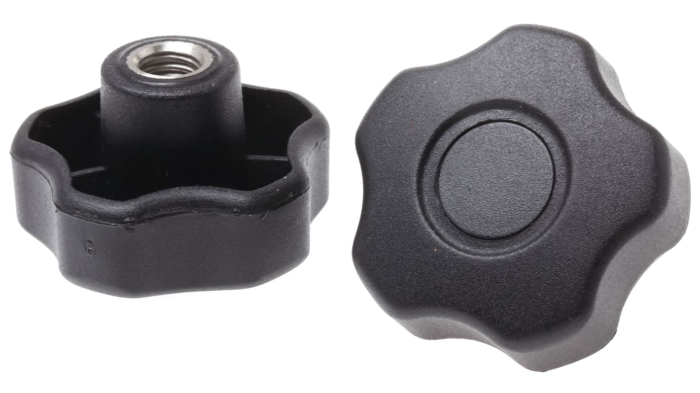 RS PRO Black Multiple Lobes Clamping Knob, M10, Threaded Hole