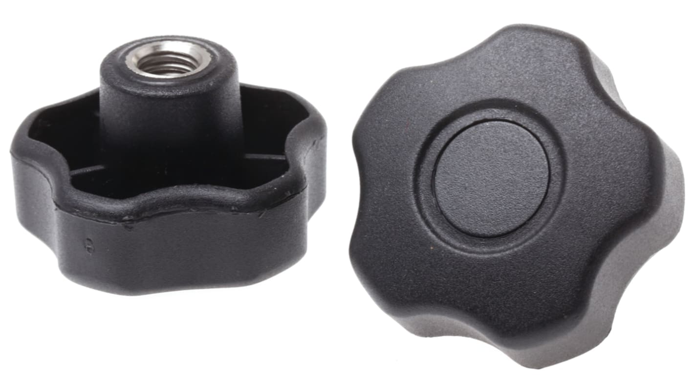 RS PRO Black Multiple Lobes Clamping Knob, M10, Threaded Hole RS