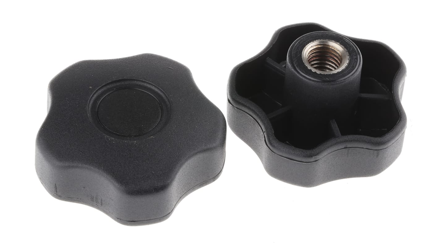 RS PRO Black Multiple Lobes Clamping Knob, M12, Threaded Hole