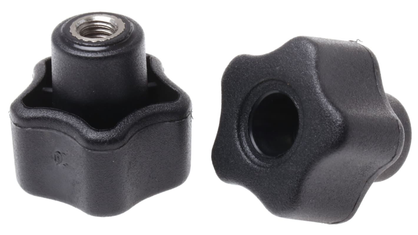 RS PRO Black Multiple Lobes Clamping Knob, M6, Threaded Through Hole RS