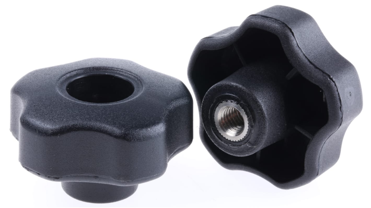 RS PRO Black Multiple Lobes Clamping Knob, M8, Threaded Through Hole