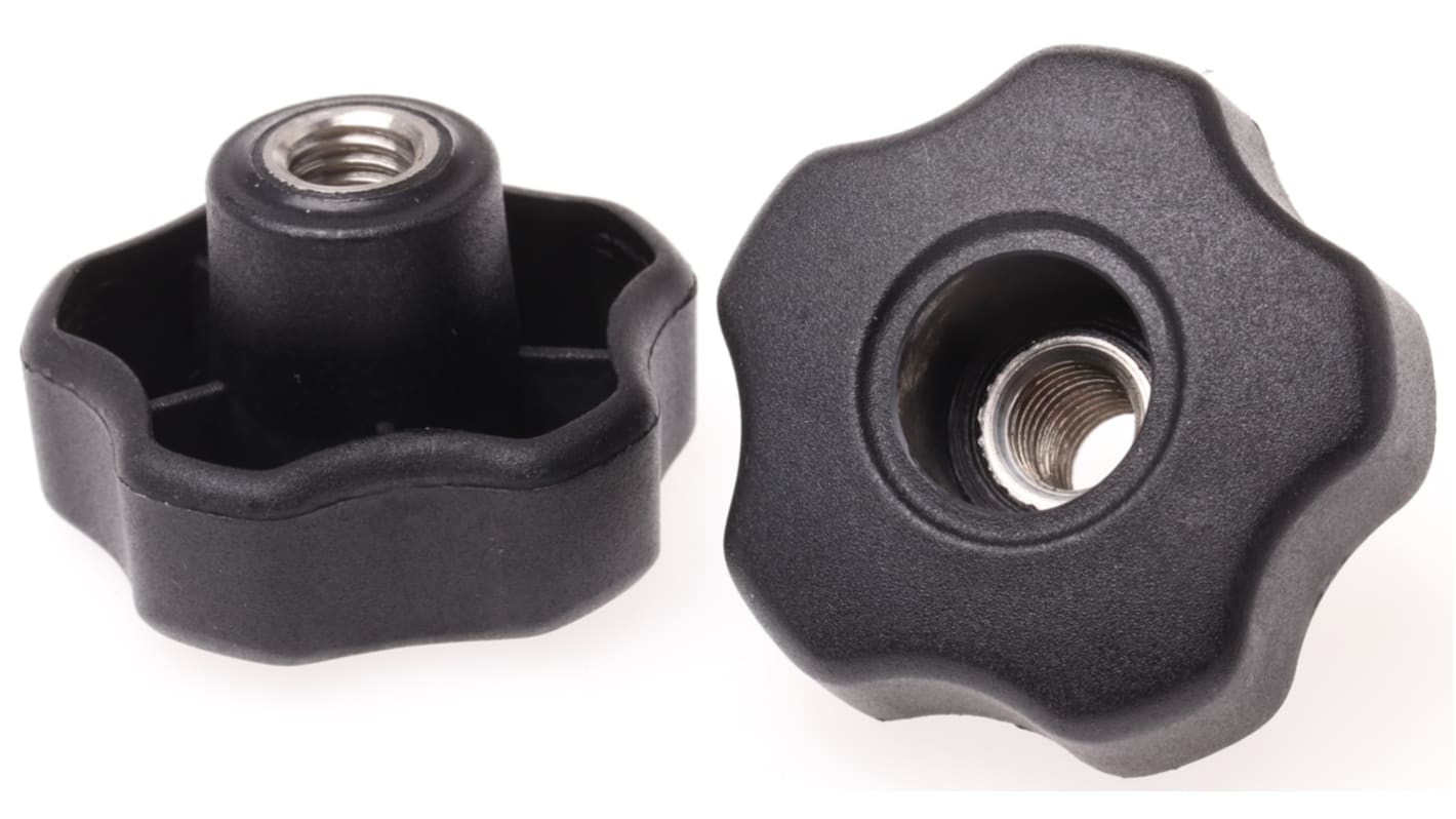 RS PRO Black Multiple Lobes Clamping Knob, M10, Threaded Through Hole RS