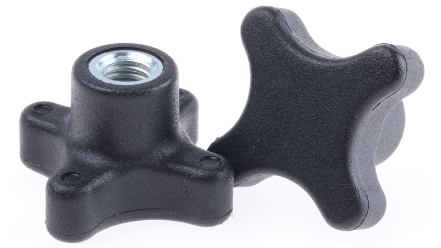 RS PRO Black 4-Arm Clamping Knob, M8, Threaded Hole