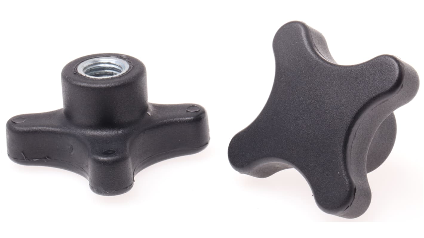 RS PRO Black 4Arm Clamping Knob, M12, Threaded Hole RS